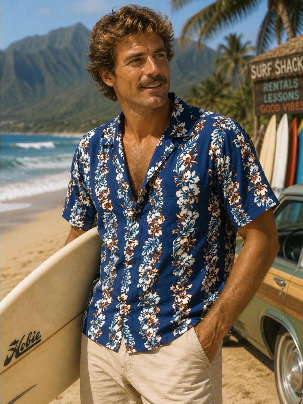 Royal Creations Hawaiian Aloha Shirt Blue Tropical Floral Men’s Large